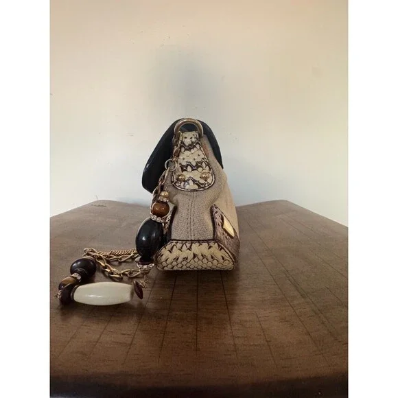 Dolce & Gabbana Y2K Brown Gold Leather & Jute Shoulder Bag Statement Charm Strap - Picture 5 of 16